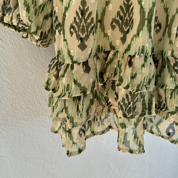 ZARA green abstract print long sleeve chiffon Swiss dot tie neck dress size XS - Picture 8 of 12